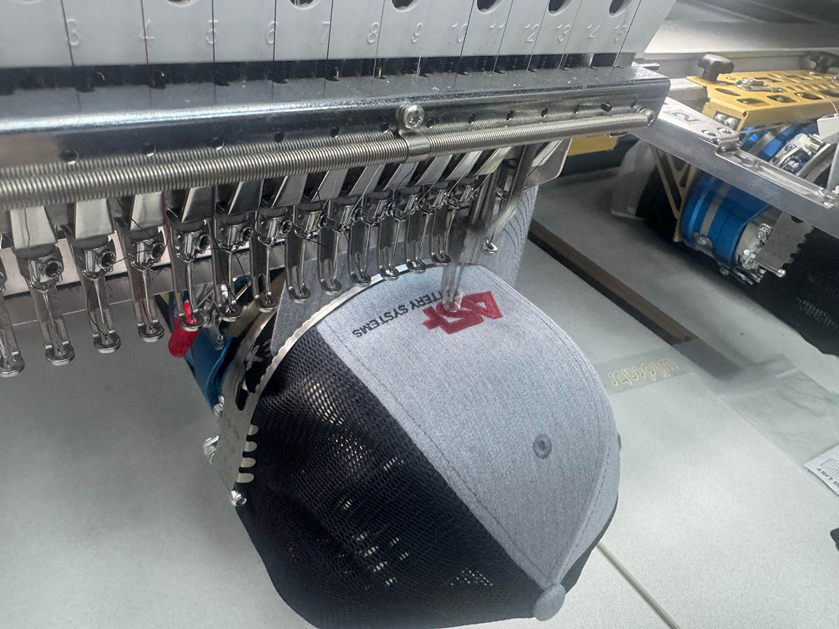 Hat being embroidered